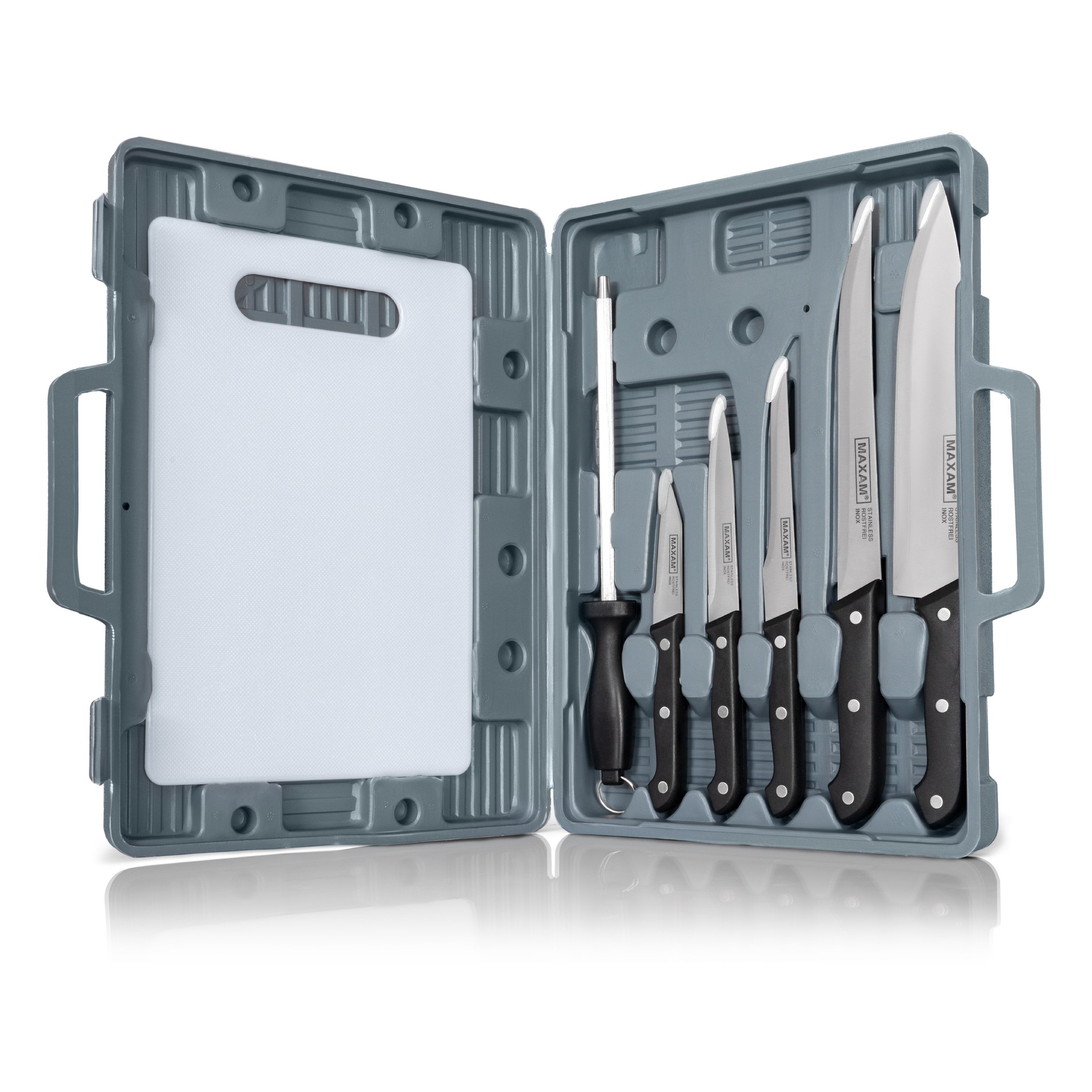 maxam stainless steel knife with cutting board case 14812