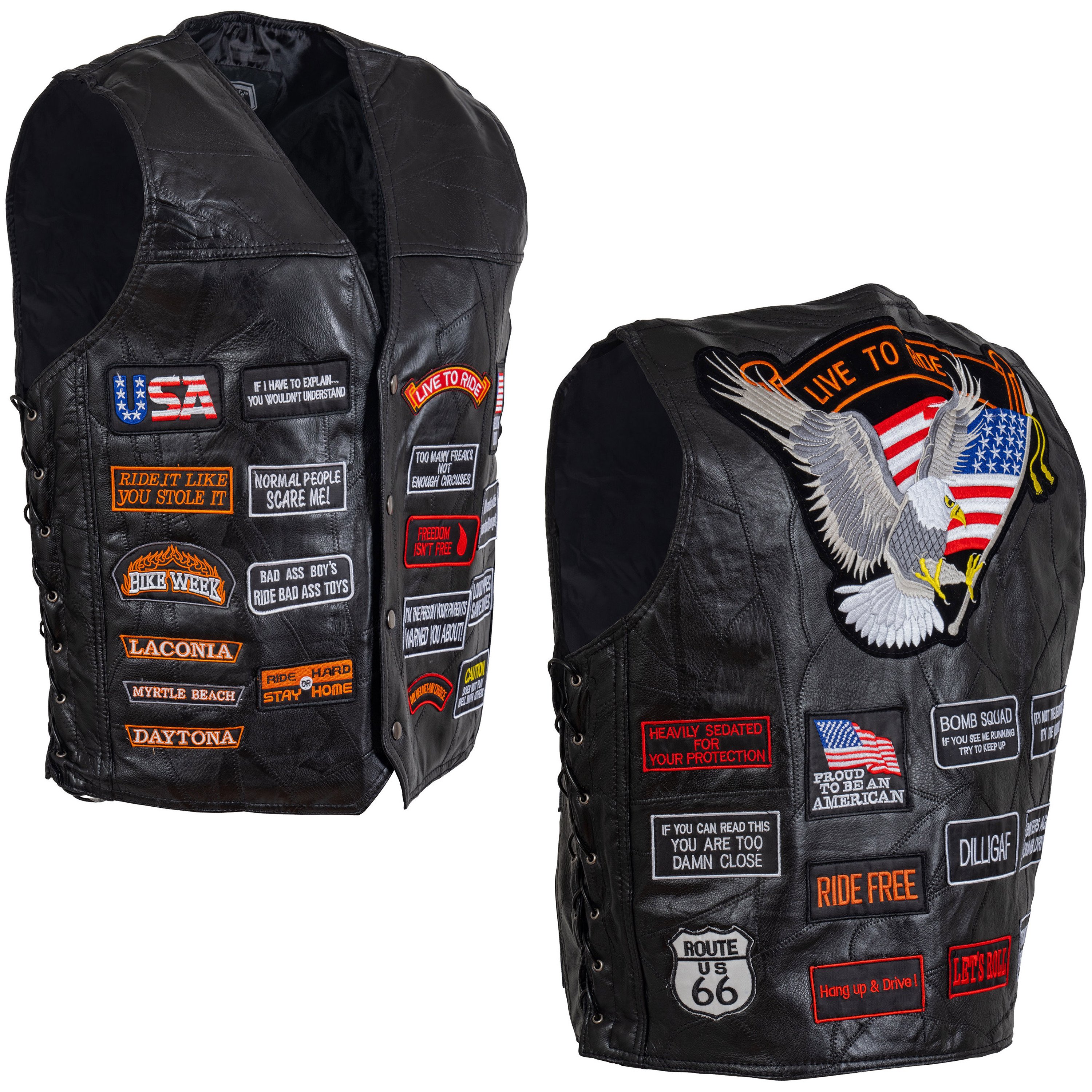 motorcycle 48974 vests buffalo leather patches size